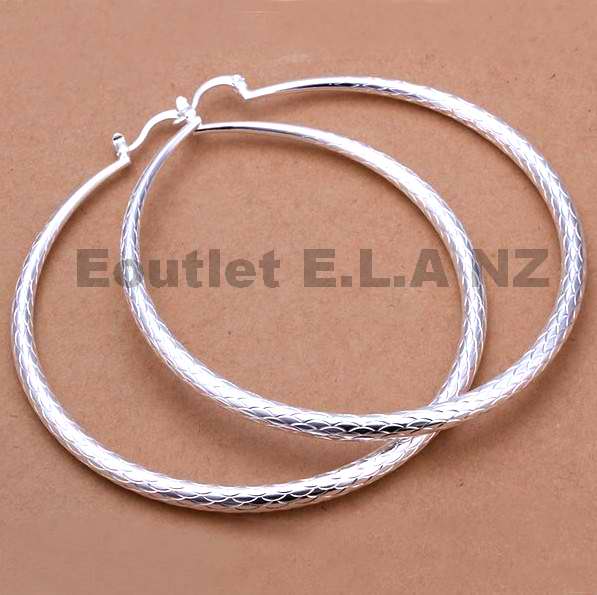 SEXY HUGE 70MM SNAKE PATTERN SILVER HOOP EARRINGS